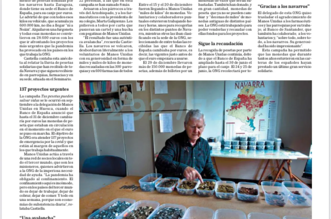Diario de Navarra publica la solidaridad de los navarros en la Campaña de la Peseta Solidaria de Manos Unidas