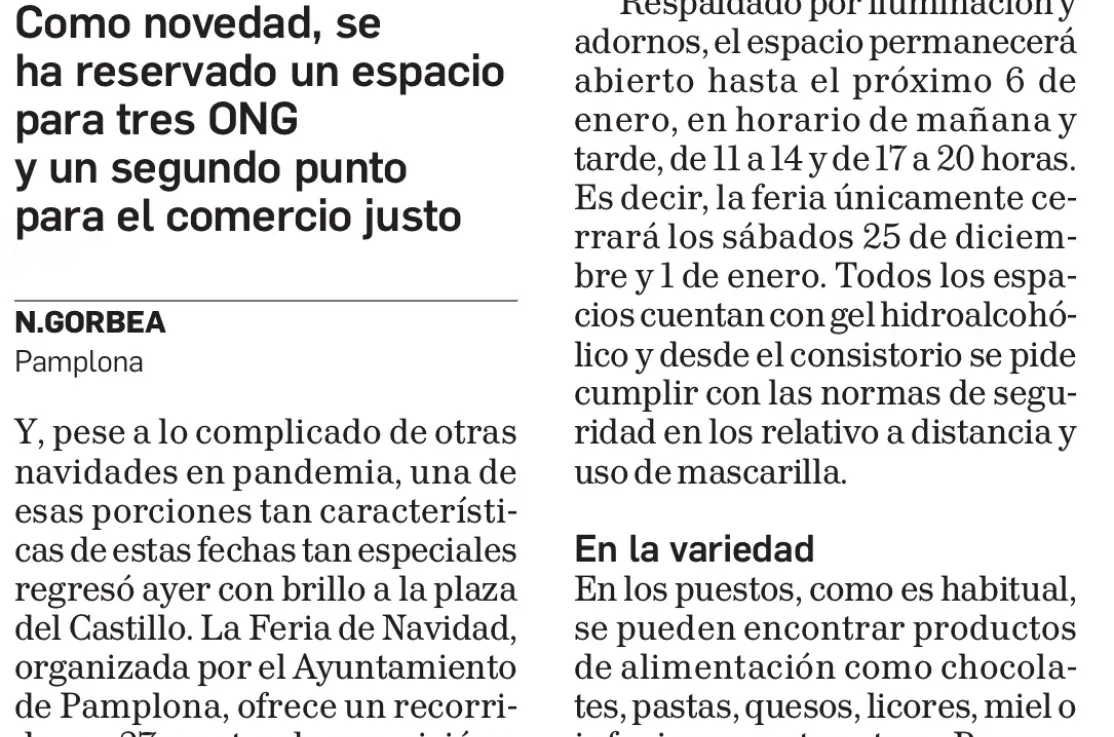 Manos Unidas acude a la Feria de Navidad del Ayuntamiento de Pamplona