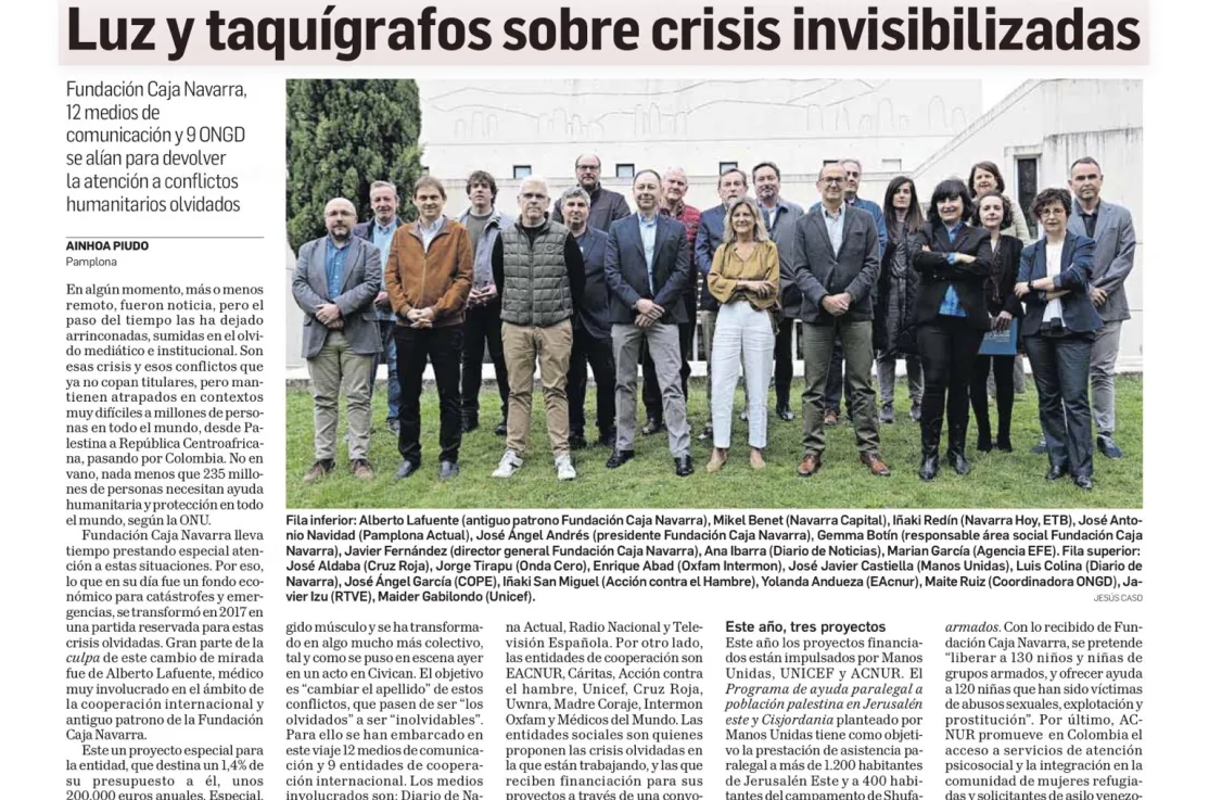 Fundación Caja Navarra y las crisis olvidadas en el Diario de Navarra