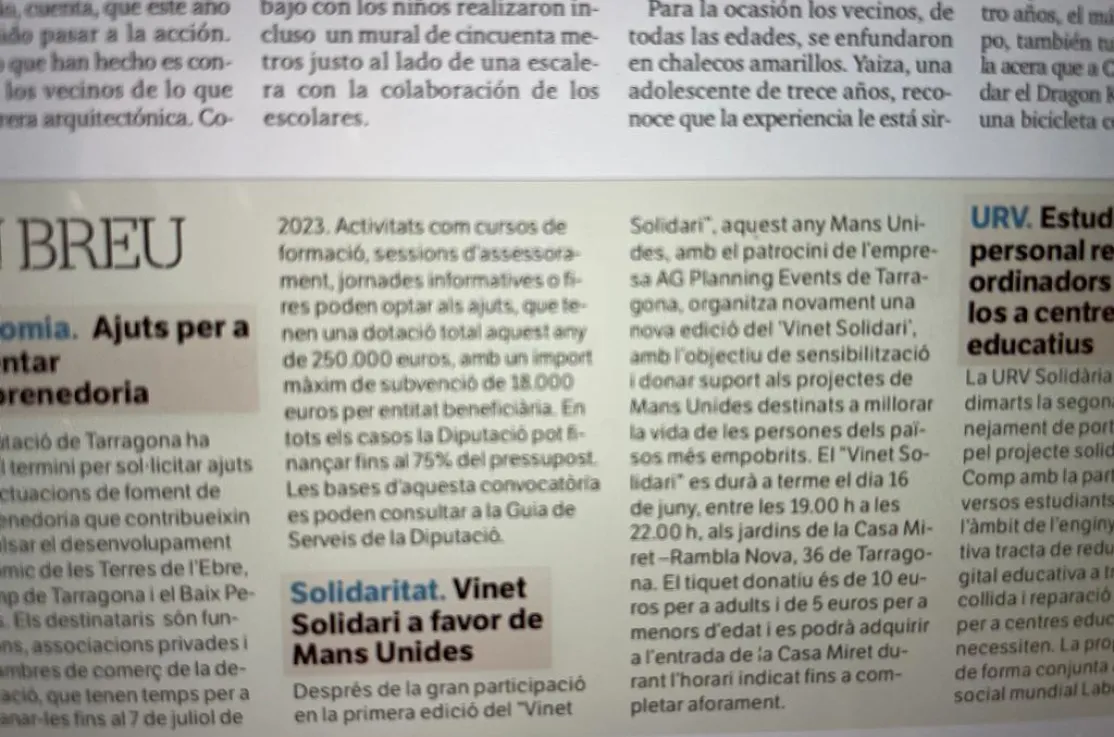 El Diari de Tarragona se hace eco de la II edición del "Vinito solidario"