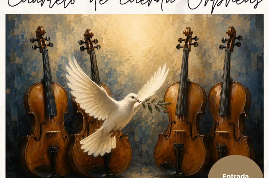 Cartel del concierto del cuarteto de cuerda Orpheus a beneficio de Manos Unidas