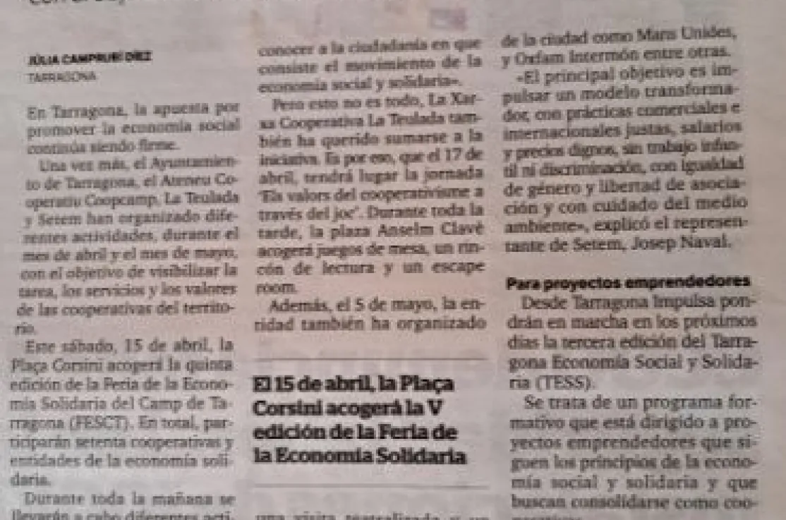 Presentación Feria Economía Social y Fiesta Comercio Justo en Tarragona