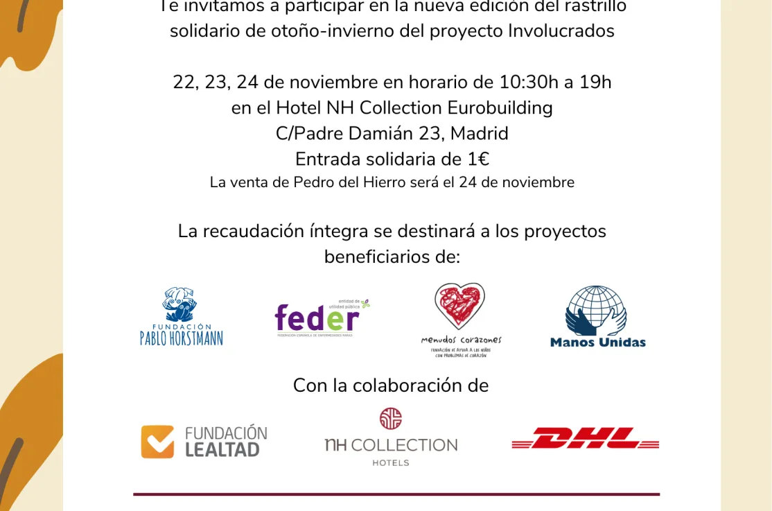 Cartel del rastrillo solidario del hotel Wellington a favor de Manos Unidas