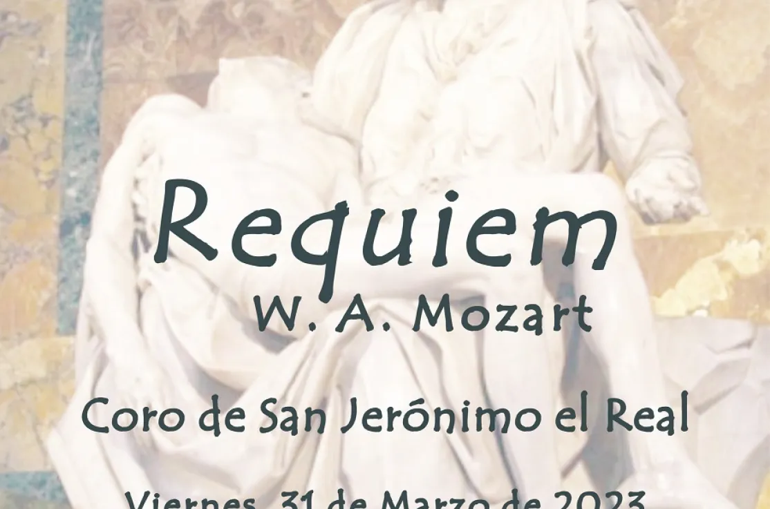 Cartel del concierto Requiem de  Mozart, por el coro de San Jerónimo el Real, a beneficio de Manos Unidas
