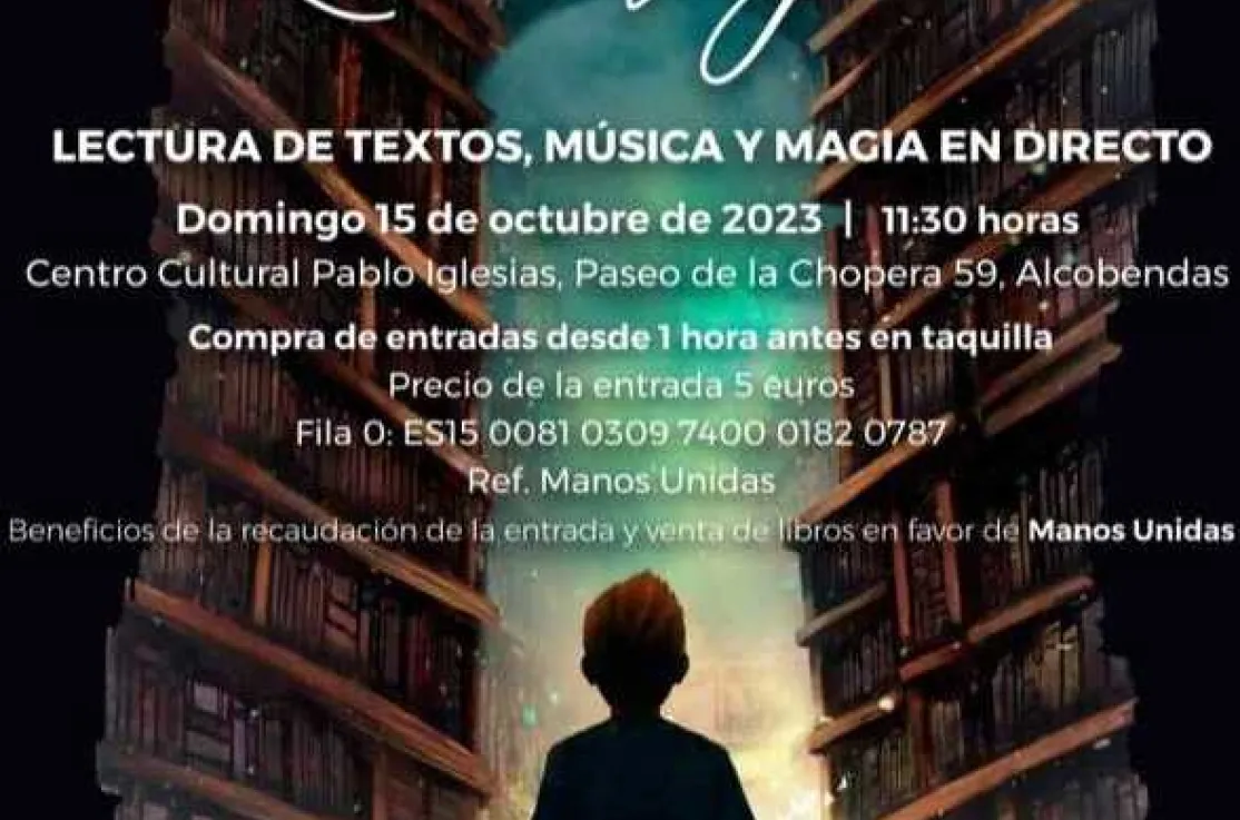 Cartel del espectáculo de Papel y Pluma 2023 en Alcobendas a beneficio de Manos Unidas