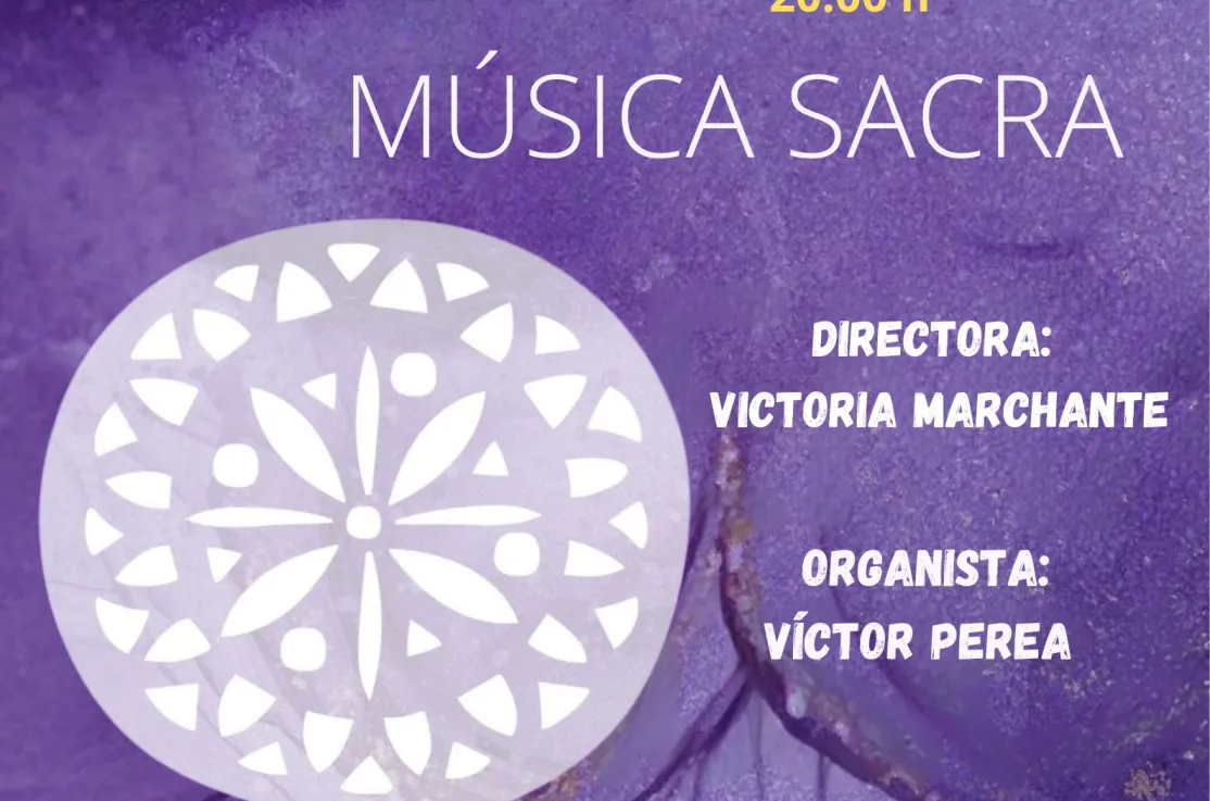 Cartel del concierto MUSICA SACRA en la parroquia de la Santa Cruz a favor de Manos Unidas 