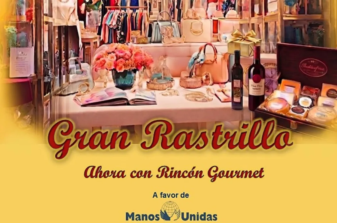 Cartel del rastrillo solidario del hotel Wellington a favor de Manos Unidas
