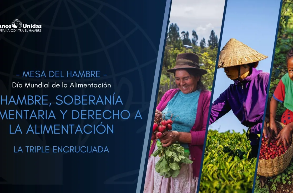 Cartel anunciador del encuentro «Hambre, soberanía alimentaria y derecho a la alimentación, la triple encrucijada»