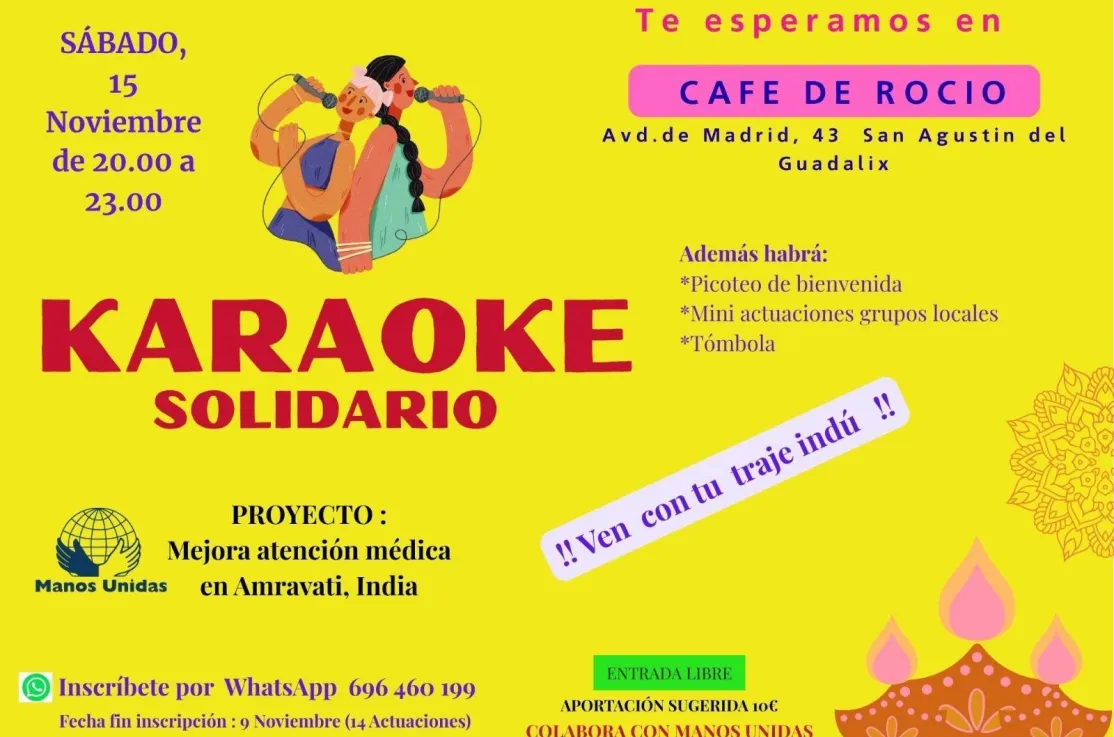 Cartel del Karaoke Solidario organizado en San Agustín de Guadalix a favor de Manos Unidas  