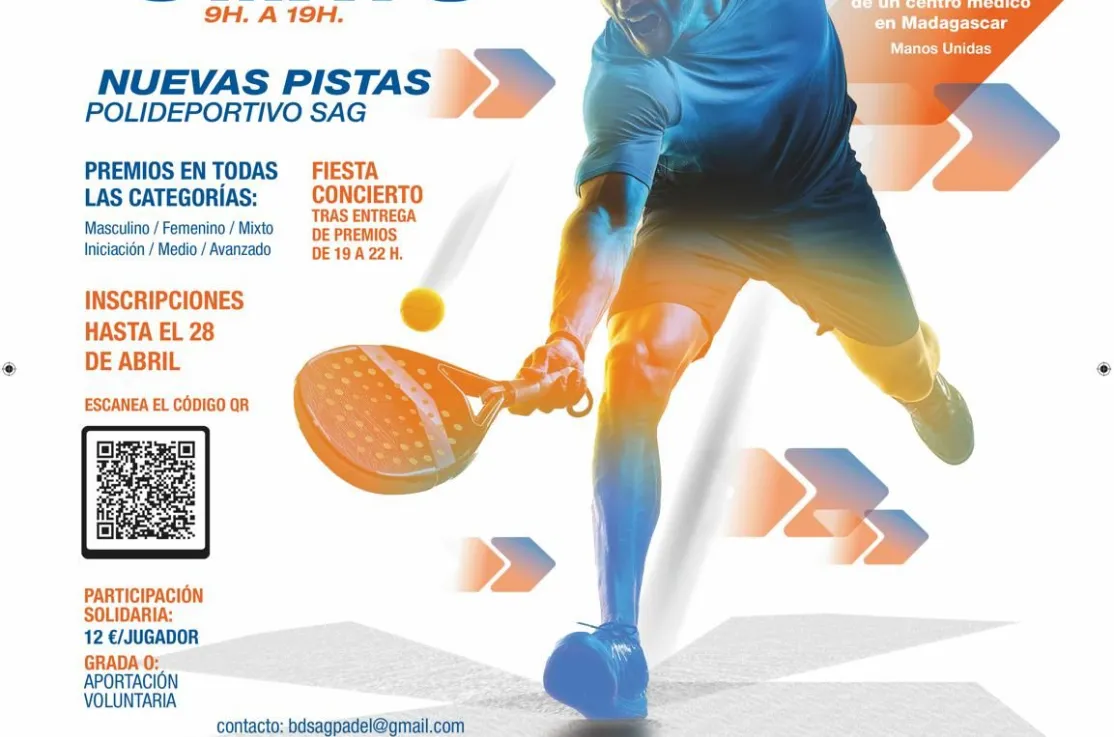 Cartel del Torneo de Pádel en San Agustín de Guadalix a beneficio de Manos Unidas Madrid