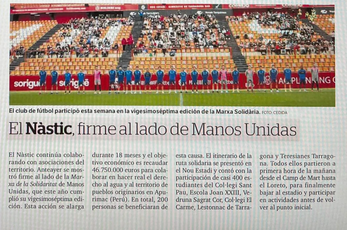 Colaboración Club Gimnástico con Manos Unidas