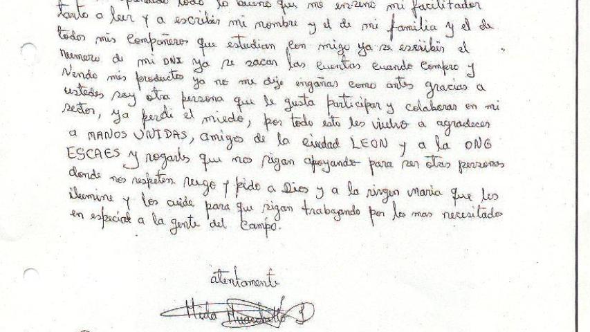 Carta de Hilda, participante de los "Círculos de Cultura"