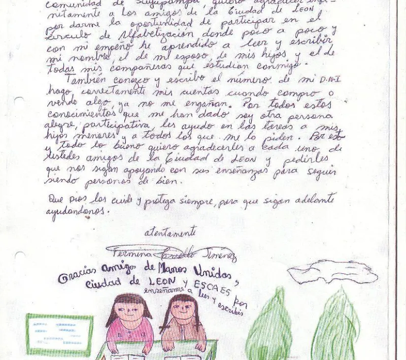 Carta de Fermina, participante de los "Círculos de Cultura"