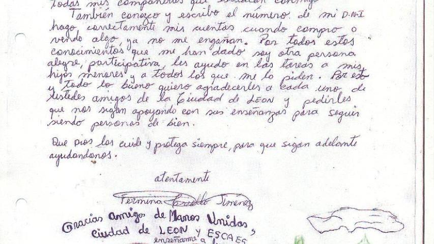Carta de Fermina, participante de los "Círculos de Cultura"