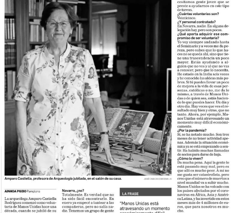 Diario de Navarra entrevista a la delegada saliente de Manos Unidas Pamplona