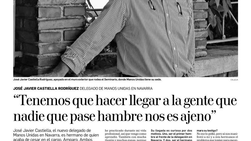 Diario de Navarra recoge la entrevista a José Javier Castiella, nuevo delegado de Manos Unidas Pamplona