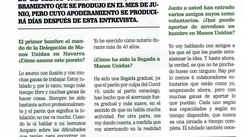 La Verdad entrevista a José Javier Castiella, nuevo delegado de Manos Unidas Pamplona