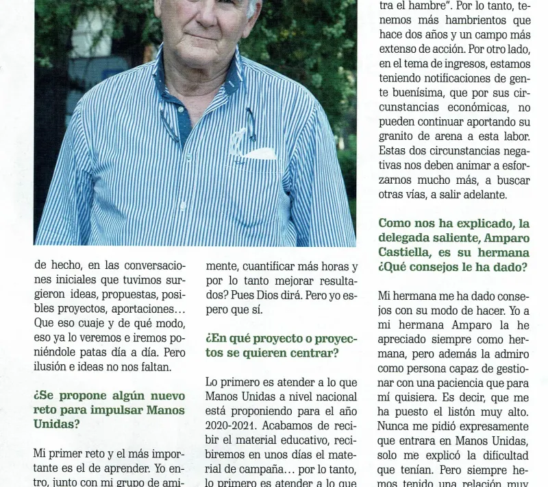 La Verdad entrevista a José Javier Castiella, nuevo delegado de Manos Unidas Pamplona