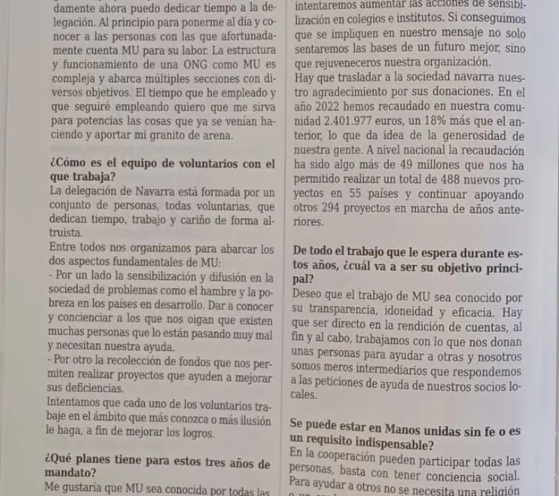 La nueva delegada de Manos Unidas Pamplona en el semanario La Verdad de la Iglesia Navarra