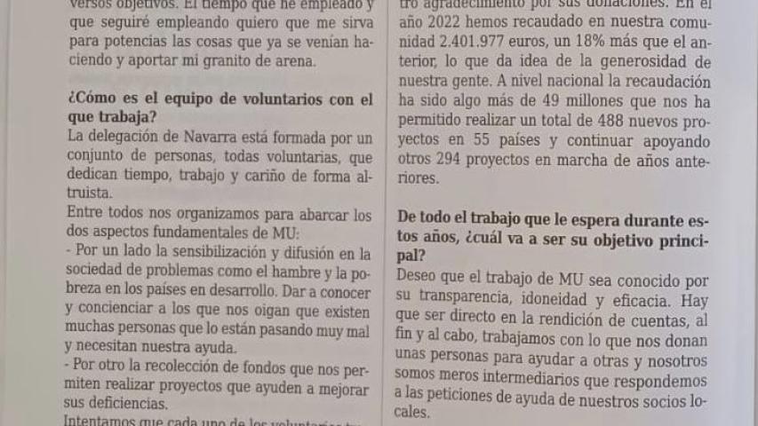 La nueva delegada de Manos Unidas Pamplona en el semanario La Verdad de la Iglesia Navarra