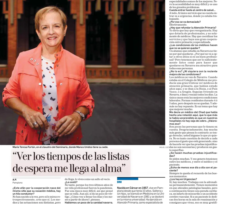 Entrevista en el Diario de Navarra a Mª Teresa Fortún, nueva delegada de Manos Unidas de Pamplona