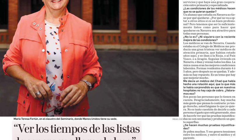 Entrevista en el Diario de Navarra a Mª Teresa Fortún, nueva delegada de Manos Unidas de Pamplona