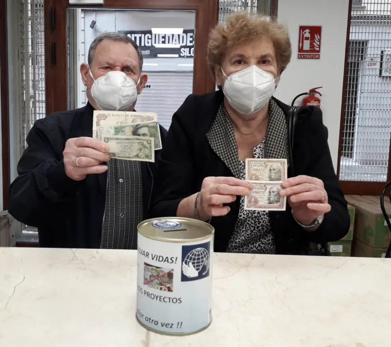 Donativo anónimo de la campaña "Tus pesetas pueden salvar vidas" de Manos Unidas Valencia.