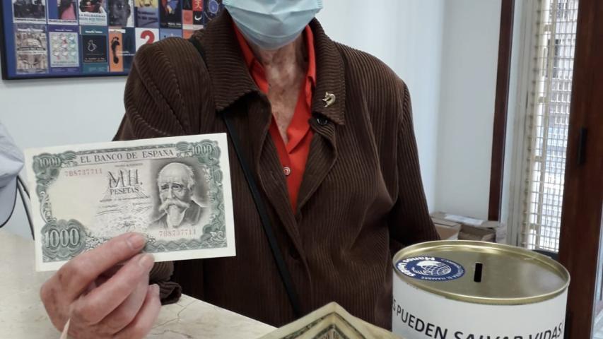 Donativo anónimo de la campaña "Tus pesetas pueden salvar vidas" de Manos Unidas Valencia.