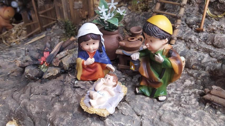 Detalle del belén en Manos Unidas Valencia.