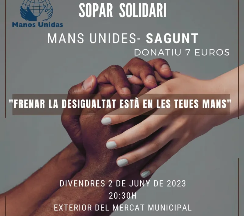 Cartel de la cena solidaria en la comarcal de Sagunto de Manos Unidas Valencia.