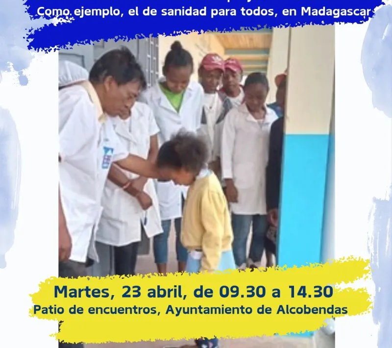 Cartel de la mesa informativa de Manos Unidas Madrid en el Ayuntamiento de Alcobendas