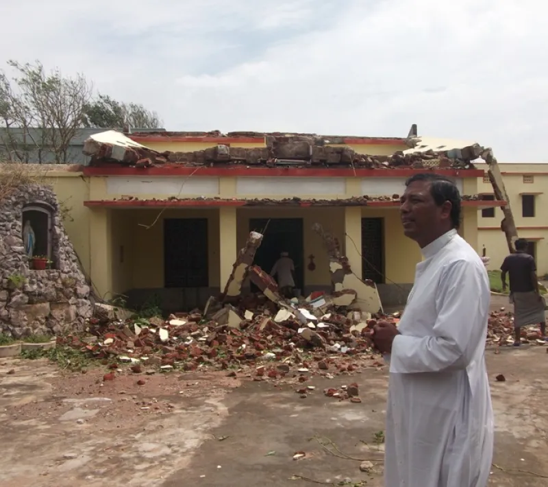 collapsed facade of the church at cloistered convent