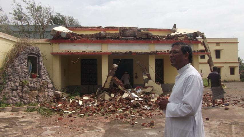 collapsed facade of the church at cloistered convent