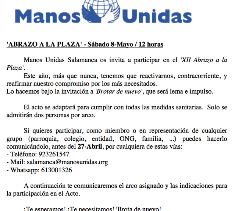 convocatoria abrazo manos unidas