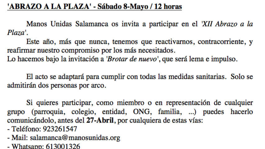 convocatoria abrazo manos unidas