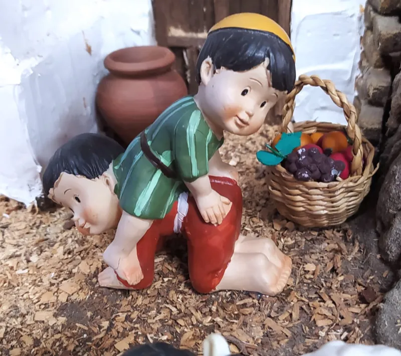 Detalle del belén en Manos Unidas Valencia.