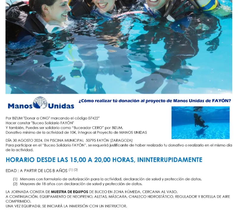 Datos jornada Bautismo Buceo Solidario FAYON