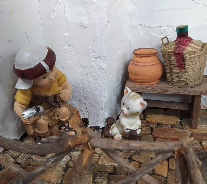 Detalle del belén en Manos Unidas Valencia.