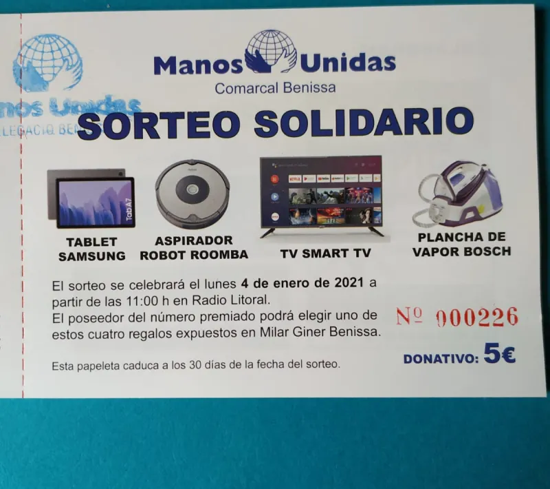 Sorteo Solidario en la comarcal de Benissa de Manos Unidas Valencia.