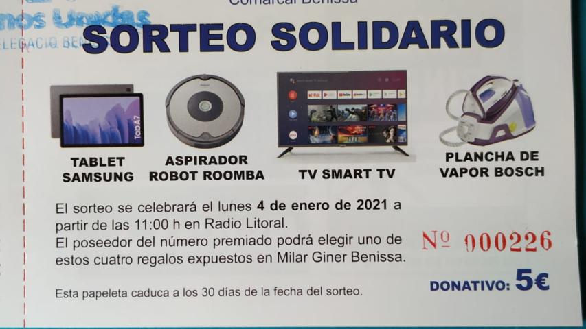 Sorteo Solidario en la comarcal de Benissa de Manos Unidas Valencia.