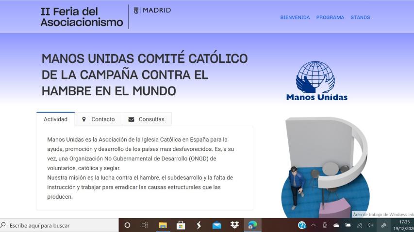 Stand de Manos Unidas en la II Feria del Asociacionismo de Madrid 2020