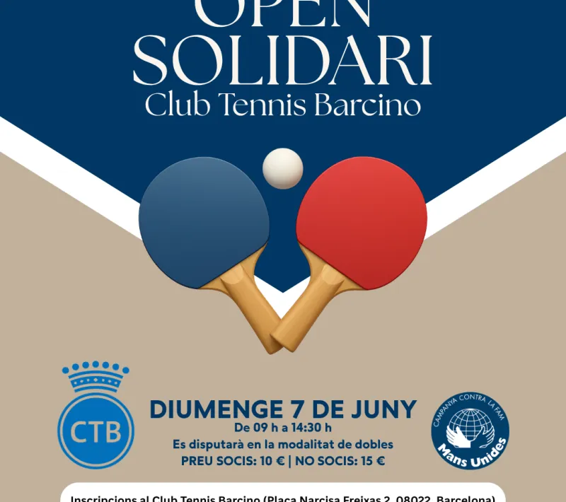 Cartel oficial del I Open Solidario de Tenis de Mesa en el Club Tennis Barcino