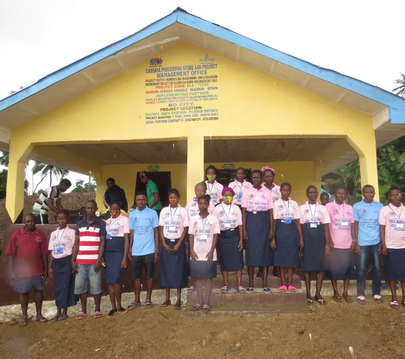 some project beneficiaries at the newly constructed cassava processing store at makemuma